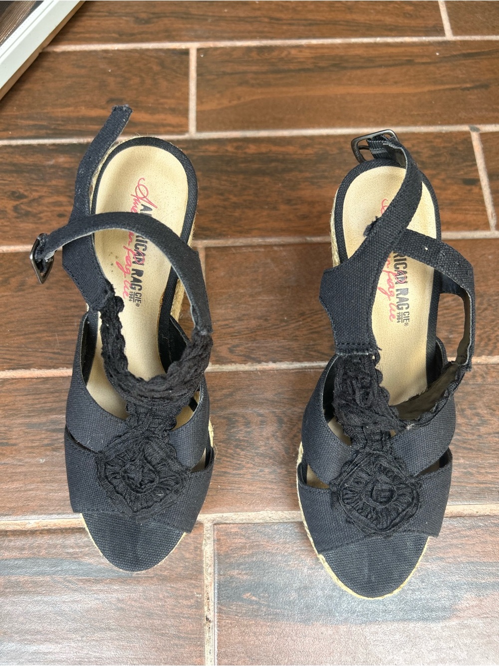 American Rag Black Braided Wedge Sandals